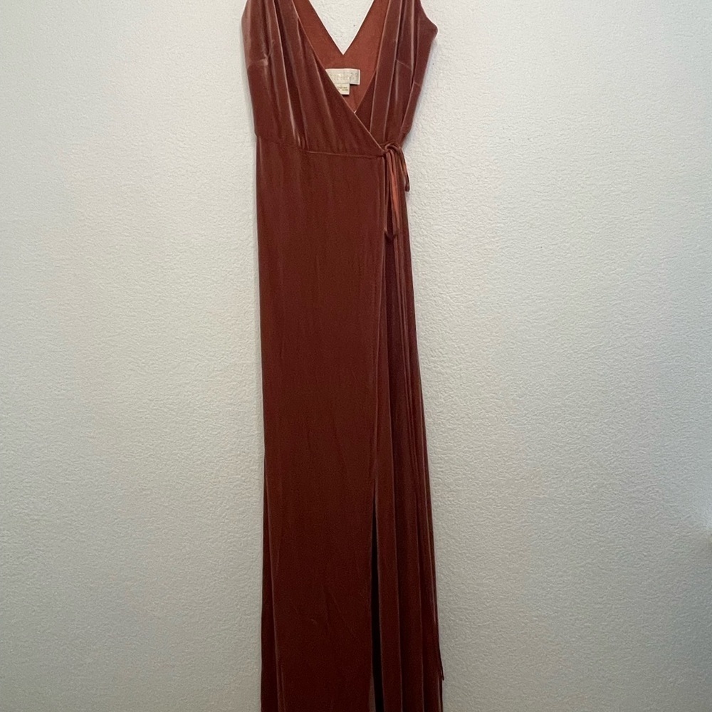 Jenny Yoo dress maxi velvet NWT sz 6 wrap “Andi” bridesmaid dress rose color - Picture 2 of 8